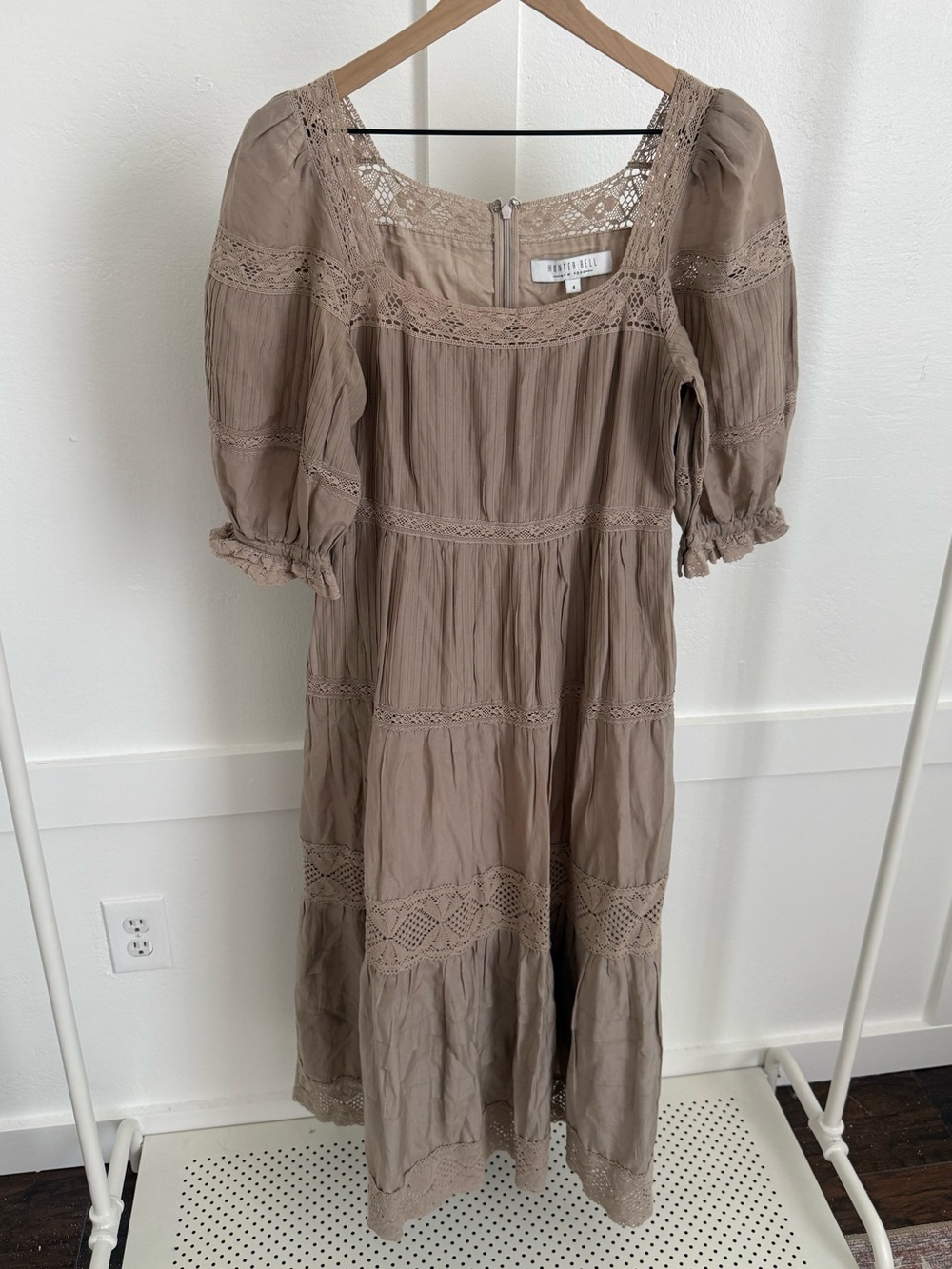 Hunter Bell Evelyn Puff Sleeve Midi Dress Clay